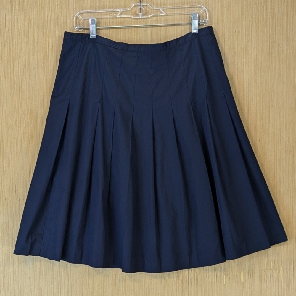 Preppy Schoolgirl Dark Academia Pleated A-Line Knee Length Skirt 12 Navy Blue